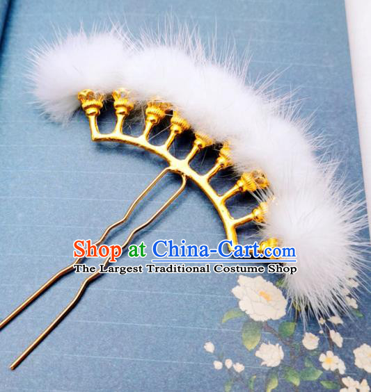 Chinese Classical White Venonat Hair Stick Handmade Hanfu Hair Accessories Ancient Ming Dynasty Palace Lady Golden Hairpins