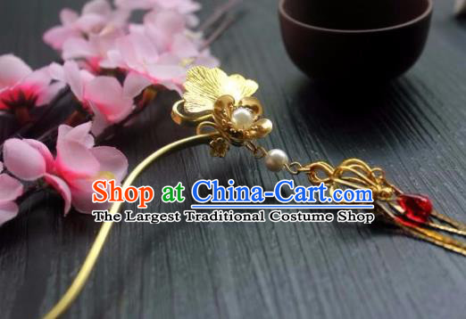 Chinese Classical Ginkgo Leaf Hair Stick Handmade Hanfu Hair Accessories Ancient Jin Dynasty Court Golden Tassel Hairpins