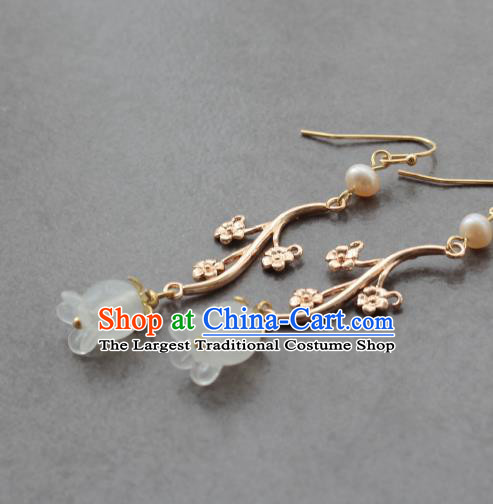 Chinese Handmade Convallaria Earrings Classical Jewelry Accessories Hanfu Ming Dynasty Princess Golden Plum Eardrop