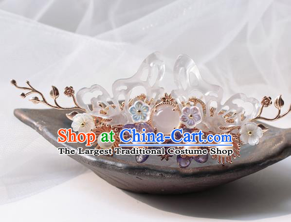 Chinese Classical Purple Plum Hair Crown Handmade Hanfu Hair Accessories Ancient Ming Dynasty Princess Butterfly Hairpins