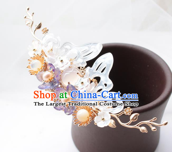 Chinese Classical Purple Plum Hair Crown Handmade Hanfu Hair Accessories Ancient Ming Dynasty Princess Butterfly Hairpins