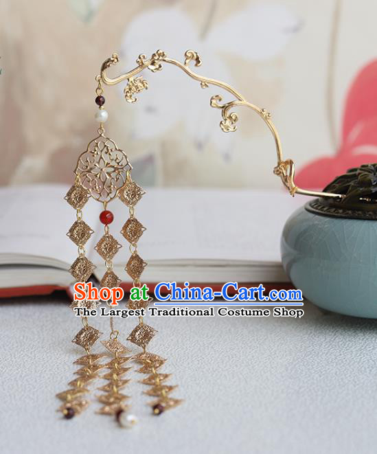 Chinese Classical Court Plum Blossom Hair Stick Handmade Hanfu Hair Accessories Ancient Song Dynasty Princess Golden Tassel Hairpins