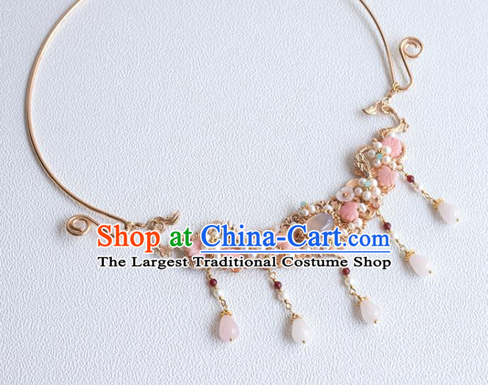 Chinese Handmade Pearls Necklet Classical Jewelry Accessories Ancient Ming Dynasty Princess Hanfu Golden Dragon Necklace for Women
