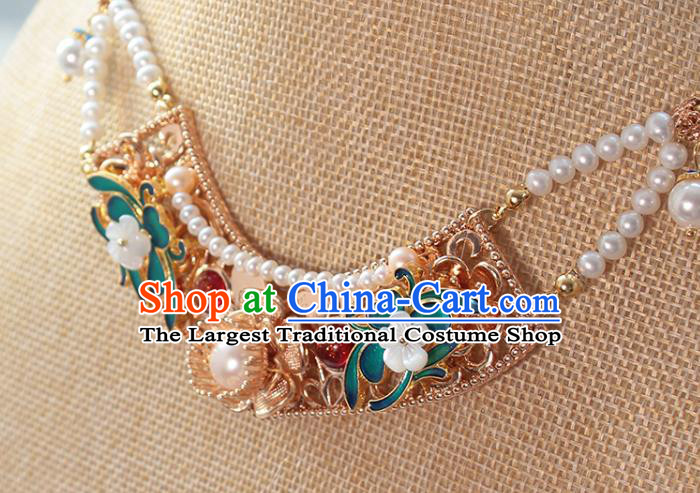 Chinese Handmade Pearls Necklet Classical Jewelry Accessories Ancient Ming Dynasty Princess Hanfu Blueing Necklace for Women