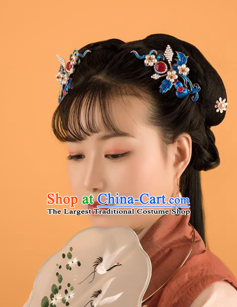 Chinese Classical Court Queen Pearls Hair Stick Handmade Hanfu Hair Accessories Ancient Ming Dynasty Empress Blueing Hairpins