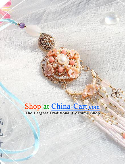 Chinese Handmade Classical Waist Accessories Ancient Hanfu Ming Dynasty Princess Pearls Tassel Pendant
