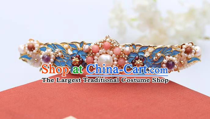 Chinese Classical Palace Agate Hair Stick Handmade Hanfu Hair Accessories Ancient Ming Dynasty Princess Blueing Pearls Hairpins