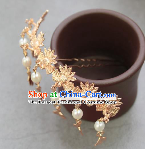 Chinese Classical Court Golden Phoenix Hair Stick Handmade Hanfu Hair Accessories Ancient Song Dynasty Empress Hairpins