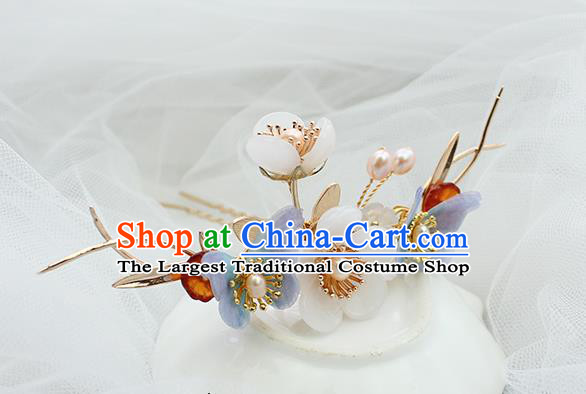 Chinese Classical Lilac Silk Butterfly Hair Stick Handmade Hanfu Hair Accessories Ancient Ming Dynasty Young Lady Golden Hairpins