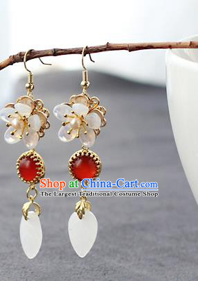 Chinese Handmade Agate Earrings Classical Jewelry Accessories Hanfu Ming Dynasty Princess Shell Flower Eardrop