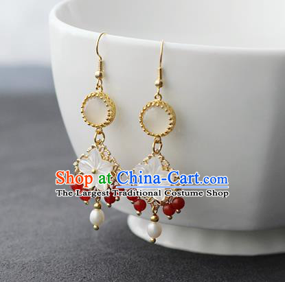 Chinese Handmade Red Beads Earrings Classical Jewelry Accessories Hanfu Ming Dynasty Princess Shell Plum Eardrop