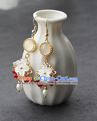 Chinese Handmade Red Beads Earrings Classical Jewelry Accessories Hanfu Ming Dynasty Princess Shell Plum Eardrop