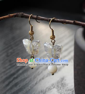 Chinese Handmade Shell Butterfly Earrings Classical Jewelry Accessories Hanfu Ming Dynasty Princess Eardrop