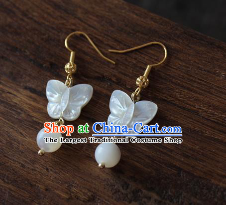 Chinese Handmade Shell Butterfly Earrings Classical Jewelry Accessories Hanfu Ming Dynasty Princess Eardrop