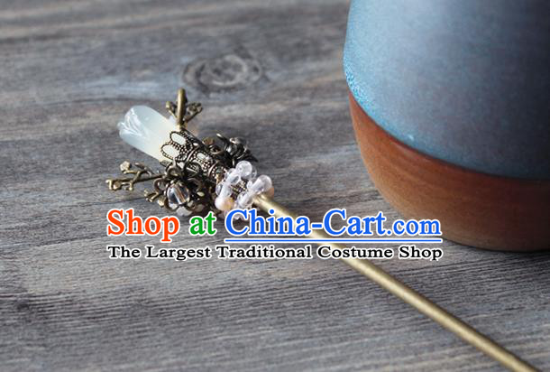 Chinese Classical Pearls Tassel Step Shake Hair Stick Handmade Hanfu Hair Accessories Ancient Ming Dynasty Queen Jade Mangnolia Hairpins