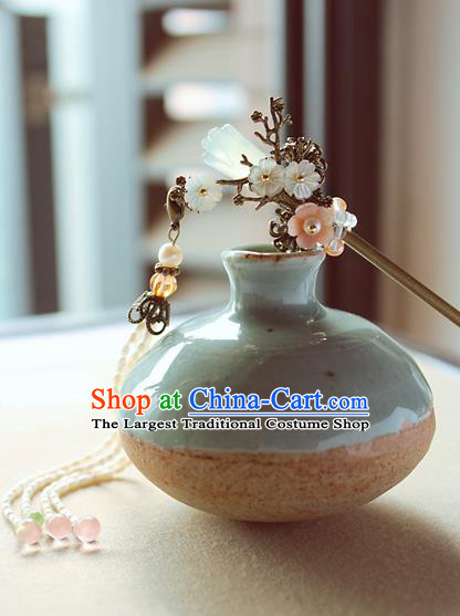 Chinese Classical Pearls Tassel Step Shake Hair Stick Handmade Hanfu Hair Accessories Ancient Ming Dynasty Queen Jade Mangnolia Hairpins