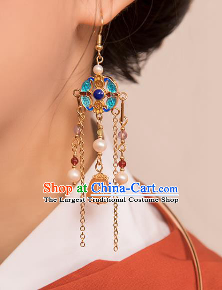 Chinese Handmade Blueing Earrings Classical Jewelry Accessories Hanfu Ming Dynasty Princess Ceregat Eardrop