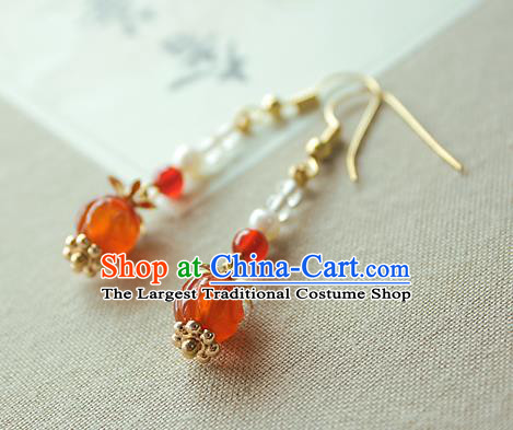 Chinese Handmade Agate Rose Earrings Classical Jewelry Accessories Hanfu Ming Dynasty Princess Eardrop