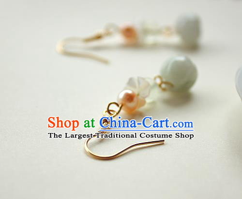 Chinese HandmadeJade Earrings Classical Jewelry Accessories Hanfu Ming Dynasty Princess Pearl Eardrop