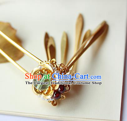 Chinese Classical Pearls Golden Tassel Hair Stick Handmade Hanfu Hair Accessories Ancient Ming Dynasty Queen Hairpins