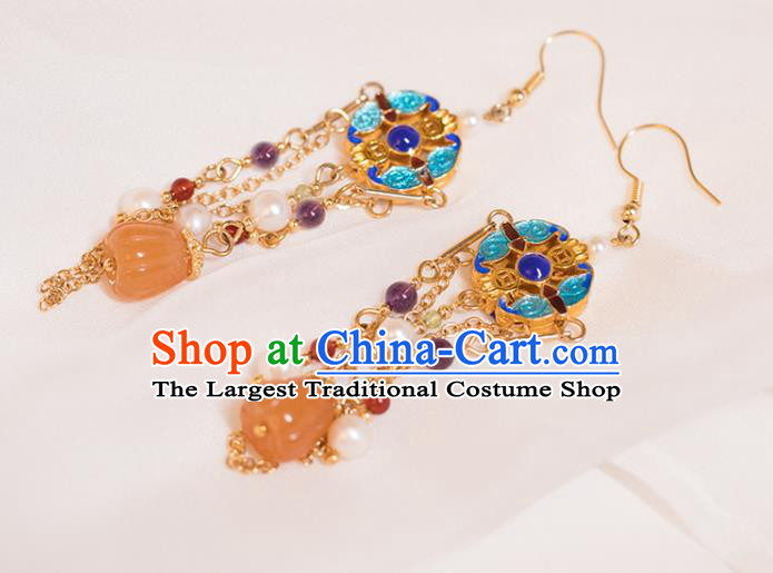 Chinese Handmade Ceregat Earrings Classical Ear Accessories Hanfu Ming Dynasty Princess Blueing Eardrop