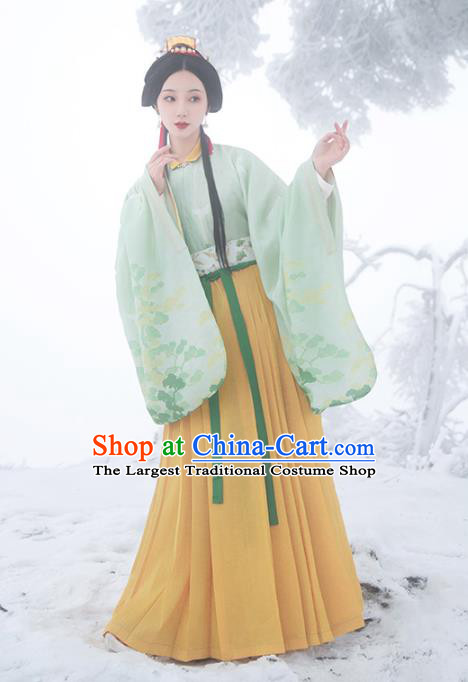 Chinese Ancient Ming Dynasty Taoist Nun Historical Costumes Traditional Green Blouse and Skirt Hanfu Apparels for Women