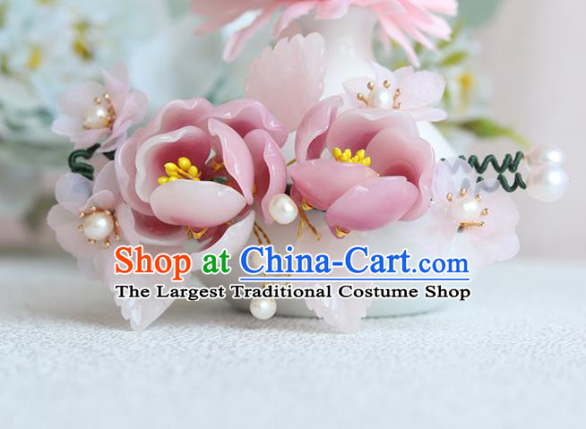 Chinese Classical Court Pink Flowers Hair Stick Handmade Hanfu Hair Accessories Ancient Song Dynasty Princess Hairpins