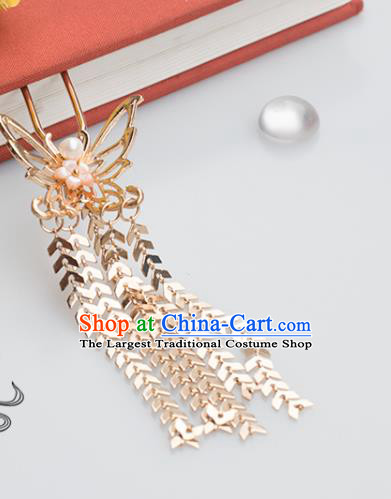 Chinese Classical Palace Pearls Tassel Step Shake Handmade Hanfu Hair Accessories Ancient Ming Dynasty Empress Golden Butterfly Hairpins