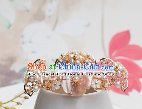 Chinese Classical Palace Shell Plum Hair Crown Handmade Hanfu Hair Accessories Ancient Ming Dynasty Empress Pearls Hairpins