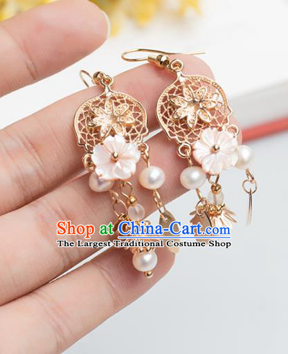 Chinese Handmade Golden Earrings Classical Ear Accessories Hanfu Ming Dynasty Princess Tassel Eardrop