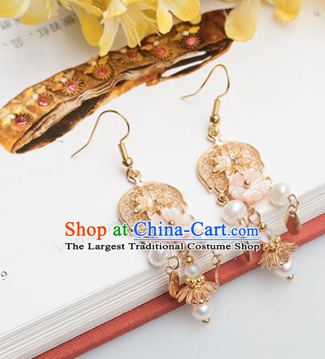 Chinese Handmade Golden Earrings Classical Ear Accessories Hanfu Ming Dynasty Princess Tassel Eardrop