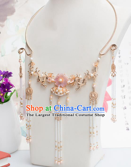 Chinese Handmade Pearls Tassel Necklet Classical Jewelry Accessories Ancient Ming Dynasty Princess Hanfu Necklace for Women