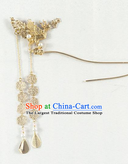 Chinese Classical Palace Golden Phoenix Hair Stick Handmade Hanfu Hair Accessories Ancient Ming Dynasty Empress Tassel Hairpins