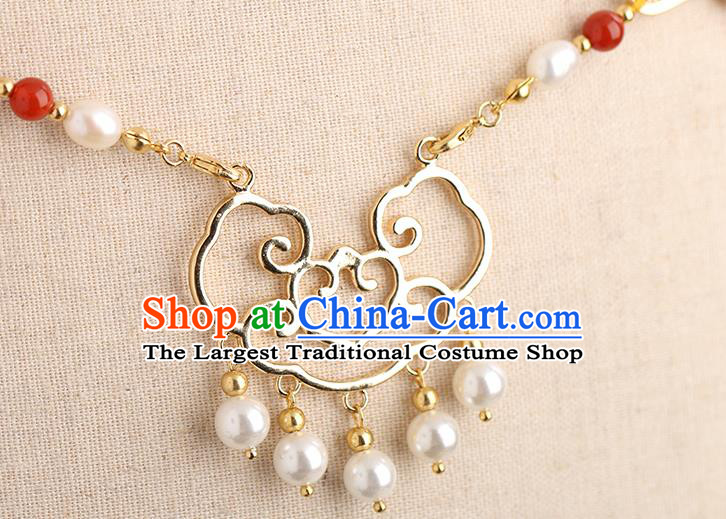 Chinese Handmade Necklet Classical Jewelry Accessories Ancient Ming Dynasty Princess Hanfu Pearls Tassel Necklace for Women