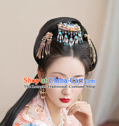 Chinese Classical Palace Pearls Tassel Hair Comb Handmade Hanfu Hair Accessories Ancient Ming Dynasty Princess Jade Butterfly Hairpins