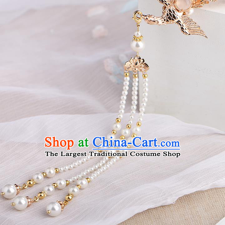 Chinese Classical Palace Beads Phoenix Tassel Hair Sticks Handmade Hanfu Hair Accessories Ancient Ming Dynasty Princess Hairpins