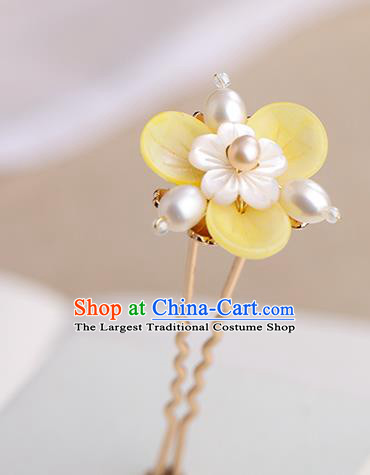 Chinese Classical Palace Pearls Hair Sticks Handmade Hanfu Hair Accessories Ancient Song Dynasty Princess Yellow Flower Hairpins