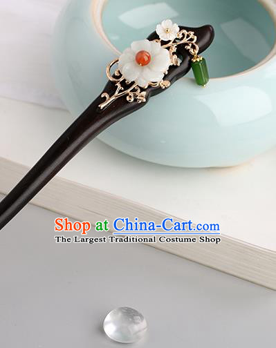 Chinese Classical Palace Jade Plum Tassel Hair Sticks Handmade Hanfu Hair Accessories Ancient Ming Dynasty Princess Ebony Hairpins