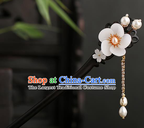Chinese Classical Palace Pearl Plum Hair Sticks Handmade Hanfu Hair Accessories Ancient Ming Dynasty Princess Ebony Hairpins