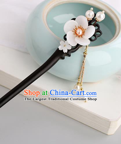 Chinese Classical Palace Pearl Plum Hair Sticks Handmade Hanfu Hair Accessories Ancient Ming Dynasty Princess Ebony Hairpins