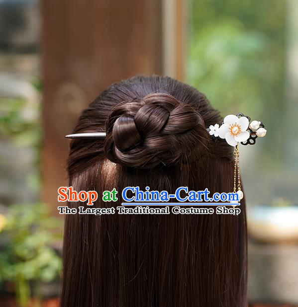 Chinese Classical Palace Pearl Plum Hair Sticks Handmade Hanfu Hair Accessories Ancient Ming Dynasty Princess Ebony Hairpins