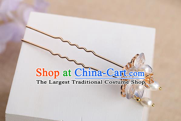 Chinese Classical Palace Pearl Plum Hair Sticks Handmade Hanfu Hair Accessories Ancient Ming Dynasty Princess Hairpins