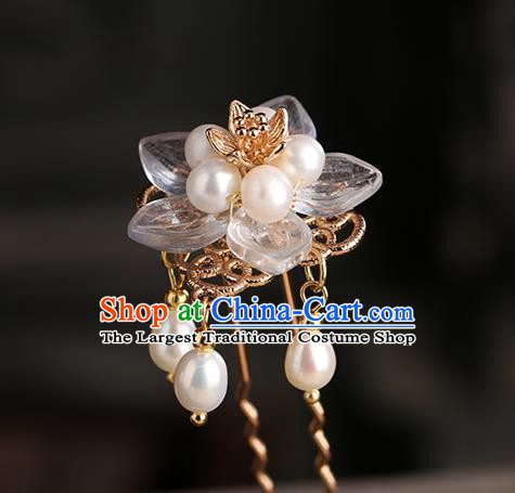 Chinese Classical Palace Pearl Plum Hair Sticks Handmade Hanfu Hair Accessories Ancient Ming Dynasty Princess Hairpins