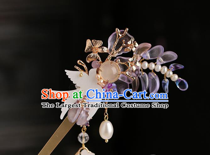 Chinese Classical Palace Bird Hair Sticks Handmade Hanfu Hair Accessories Ancient Ming Dynasty Princess Wisteria Tassel Hairpins