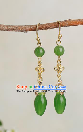 Chinese Handmade Jade Earrings Classical Ear Accessories Hanfu Ming Dynasty Princess Eardrop