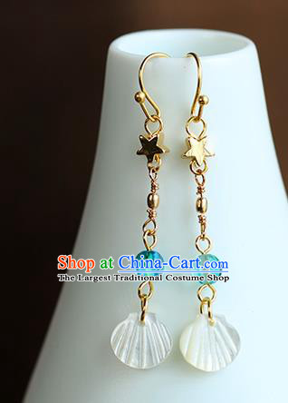 Chinese Handmade Shell Earrings Classical Ear Accessories Hanfu Ming Dynasty Princess Golden Star Eardrop