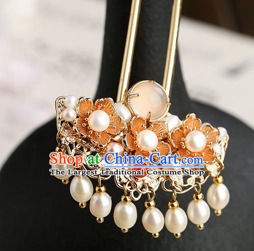 Chinese Classical Palace Flowers Hair Sticks Handmade Hanfu Hair Accessories Ancient Ming Dynasty Princess Pearls Hairpins