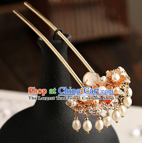 Chinese Classical Palace Flowers Hair Sticks Handmade Hanfu Hair Accessories Ancient Ming Dynasty Princess Pearls Hairpins