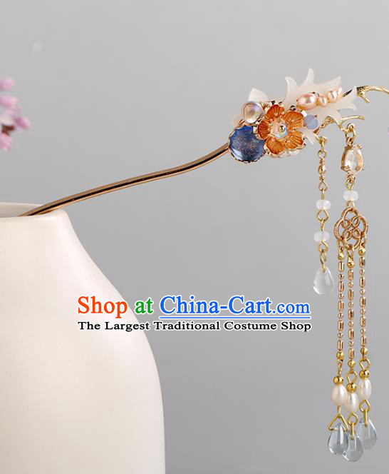 Chinese Classical Palace Golden Tassel Hair Sticks Handmade Hanfu Hair Accessories Ancient Ming Dynasty Princess Plum Hairpins