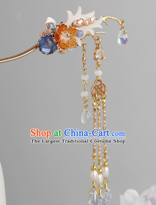 Chinese Classical Palace Golden Tassel Hair Sticks Handmade Hanfu Hair Accessories Ancient Ming Dynasty Princess Plum Hairpins
